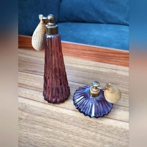 Vintage Victorian MCM glass purple perfume bottles with atomizers intact